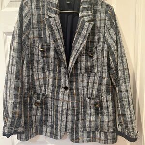 Halogen Navy Gold and White plaid blazer from Nordstroms size L